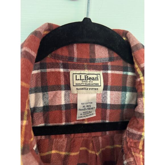 L.L.Bean Mens Flannel XL Regular Plaid Mens Shirt Collared Rust Orange Yellow - Picture 2 of 5